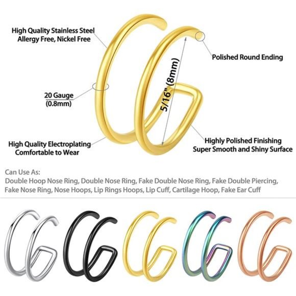 10 Pcs Nose Rings Hoops Fake Nose Ring Fake Lip Rings Fake Septum Piercing - Picture 4 of 7